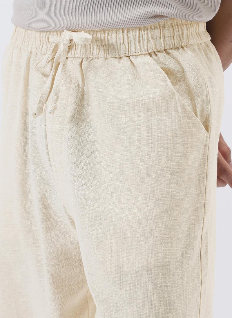 Urbano Fashion Men's Cream Loose Fit Solid Linen Blend Trousers Non-Stretchable - Image 5